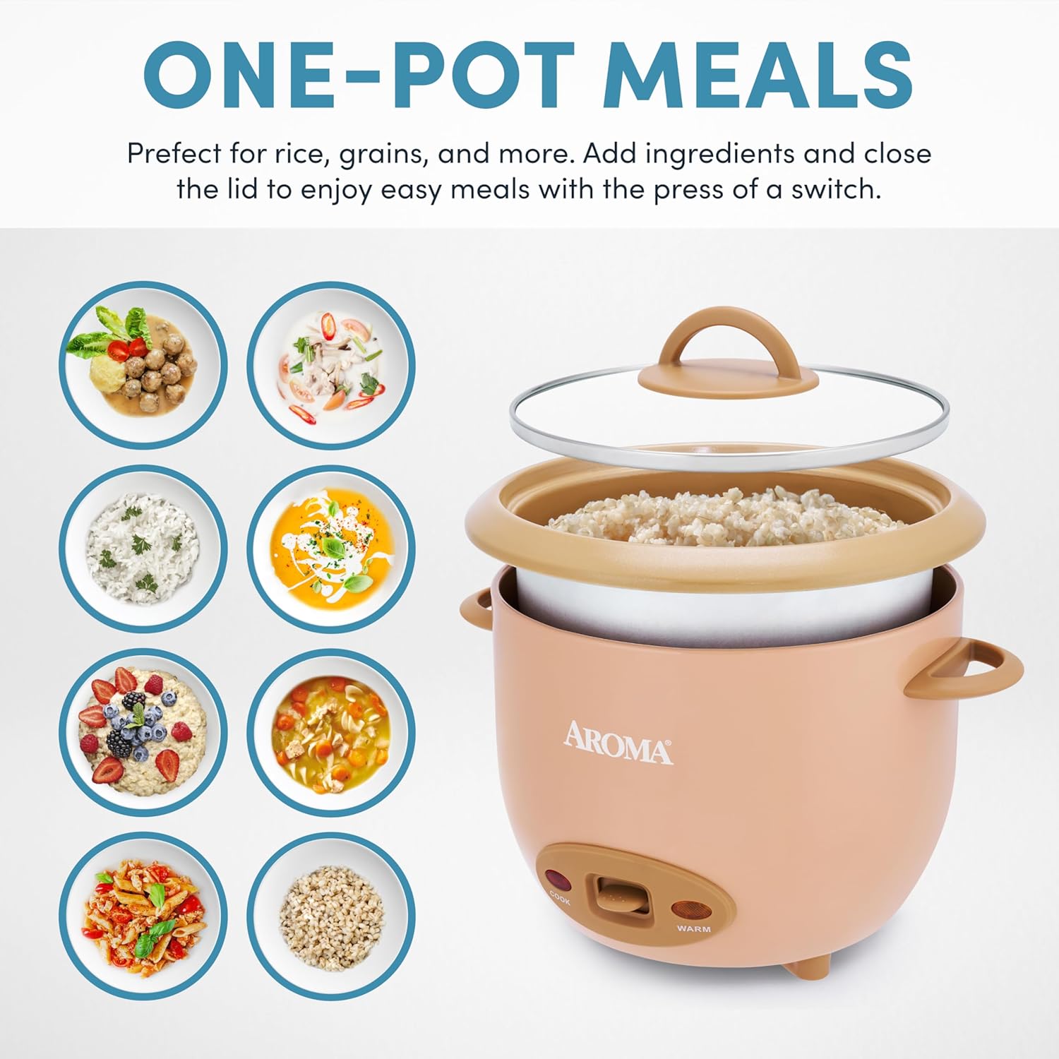 AROMA® 6-Cup (Cooked) One-Touch Pot Style Rice Cooker with CoreCoat™ PFAS-Free Nonstick Ceramic Surface (1.5 Quarts) - 2