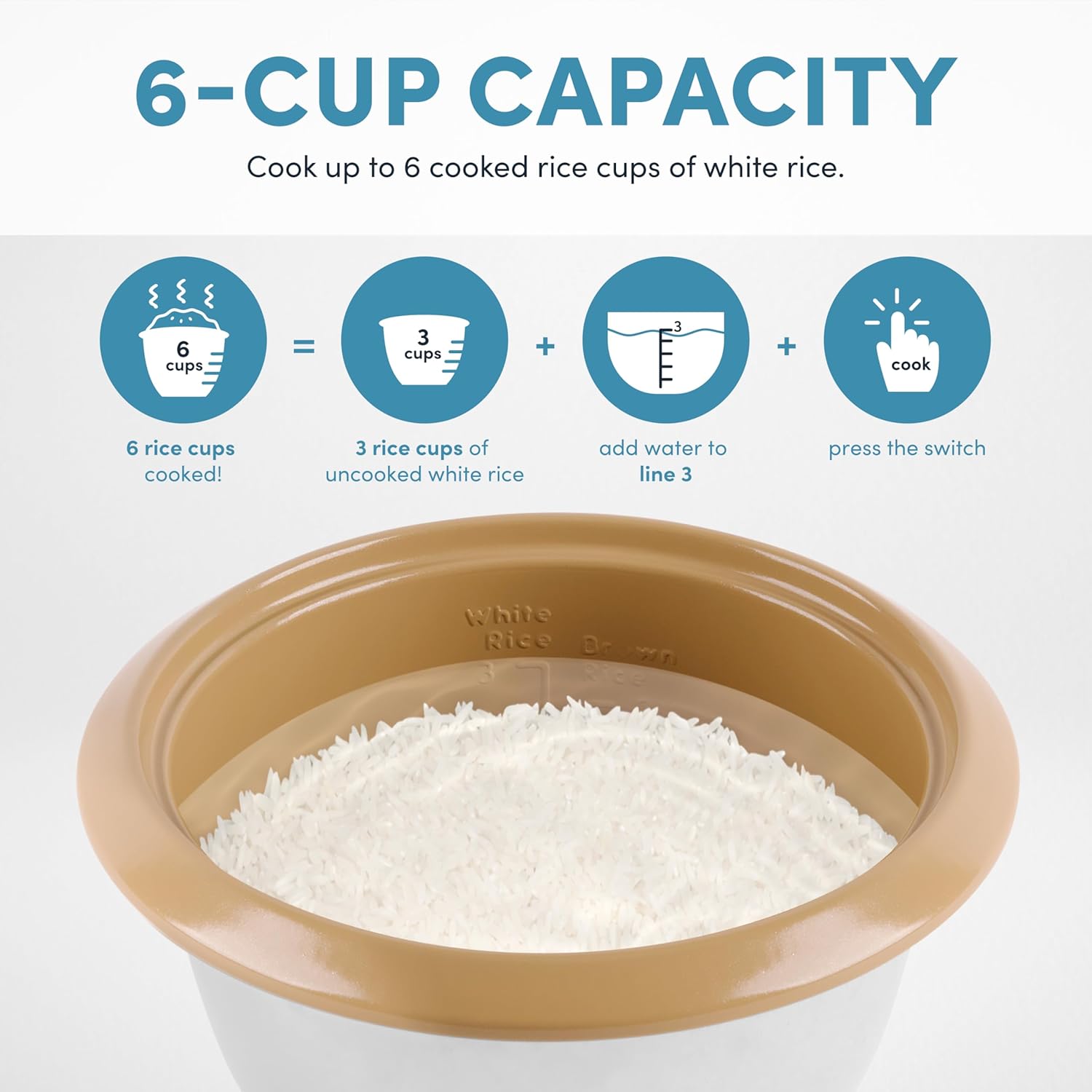 AROMA® 6-Cup (Cooked) One-Touch Pot Style Rice Cooker with CoreCoat™ PFAS-Free Nonstick Ceramic Surface (1.5 Quarts) - 5