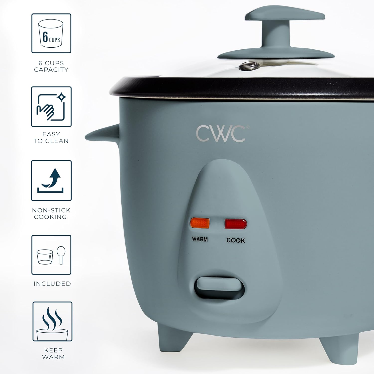 COOK WITH COLOR 6 Cup Rice Cooker 300W - Effortless Cooking and Perfectly, Cooks 3 Cups of Raw Rice for 6 Cups of Cooked Rice, Slate Blue - 3