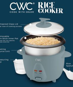 COOK WITH COLOR 6 Cup Rice Cooker 300W - Effortless Cooking and Perfectly, Cooks 3 Cups of Raw Rice for 6 Cups of Cooked Rice, Slate Blue - 4