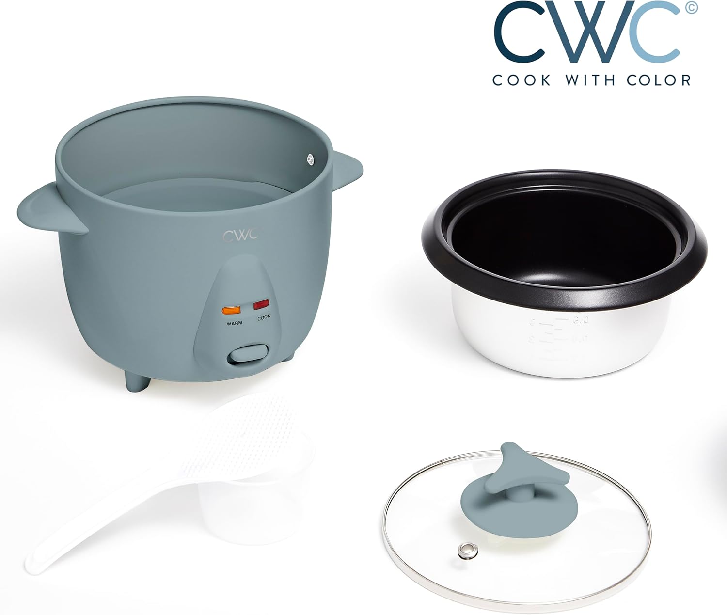 COOK WITH COLOR 6 Cup Rice Cooker 300W - Effortless Cooking and Perfectly, Cooks 3 Cups of Raw Rice for 6 Cups of Cooked Rice, Slate Blue - 5