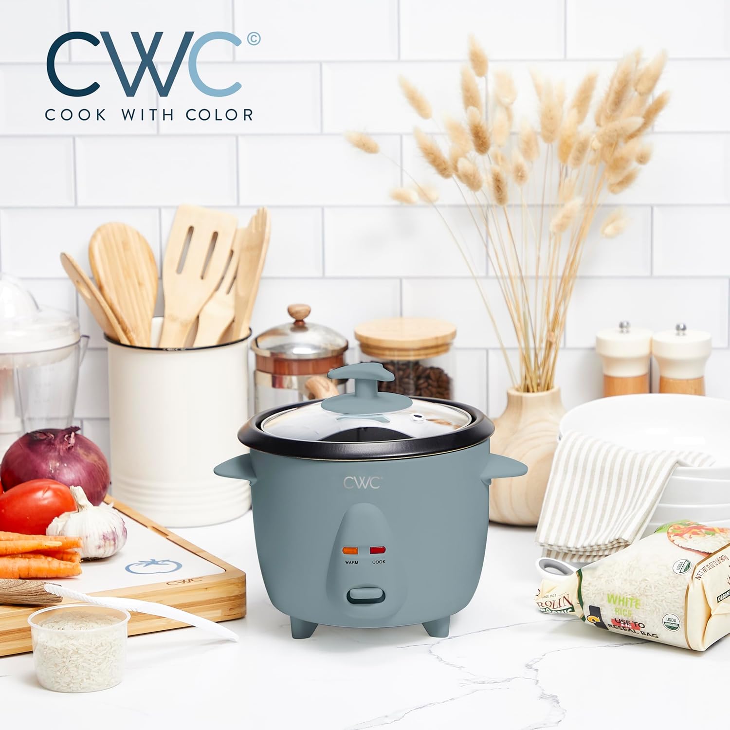 COOK WITH COLOR 6 Cup Rice Cooker 300W - Effortless Cooking and Perfectly, Cooks 3 Cups of Raw Rice for 6 Cups of Cooked Rice, Slate Blue - 7