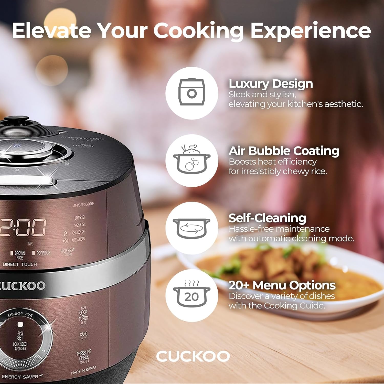 CUCKOO High Pressure Rice Cooker 6-Cup Uncooked - 12-Cup Cooked with Induction Heating Technology, Versatile Rice Maker with 16 Menu Options - 3
