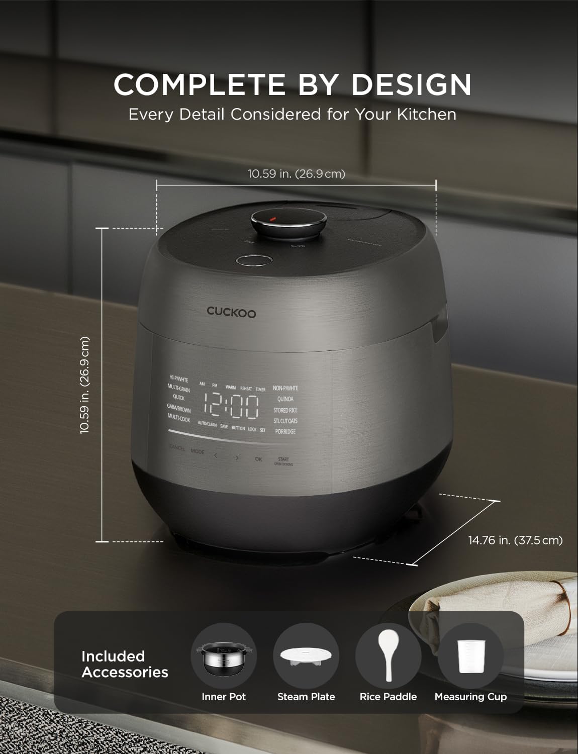 CUCKOO Twin Pressure Rice Cooker 6-Cup Uncooked - 12-Cup Cooked with Induction Heating Technology, Silent Pressure System, Open Cooking Mode, Dynamic Display, Eco Inner Pot, Gray - 9
