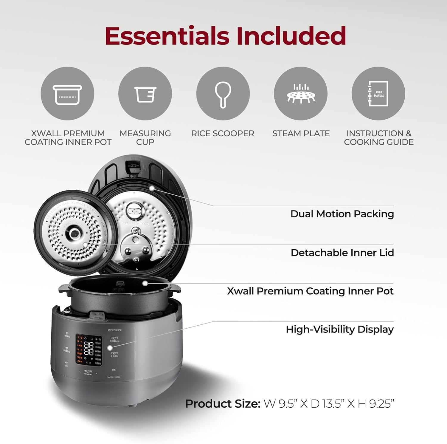 CUCKOO Twin Pressure Rice Cooker 6-Cup Uncooked - 12-Cup Cooked with Nonstick Inner Pot, Versatile Rice Maker & Warmer with 16 Menu Options, Open Cooking Mode, Voice Guide, Gray - 2