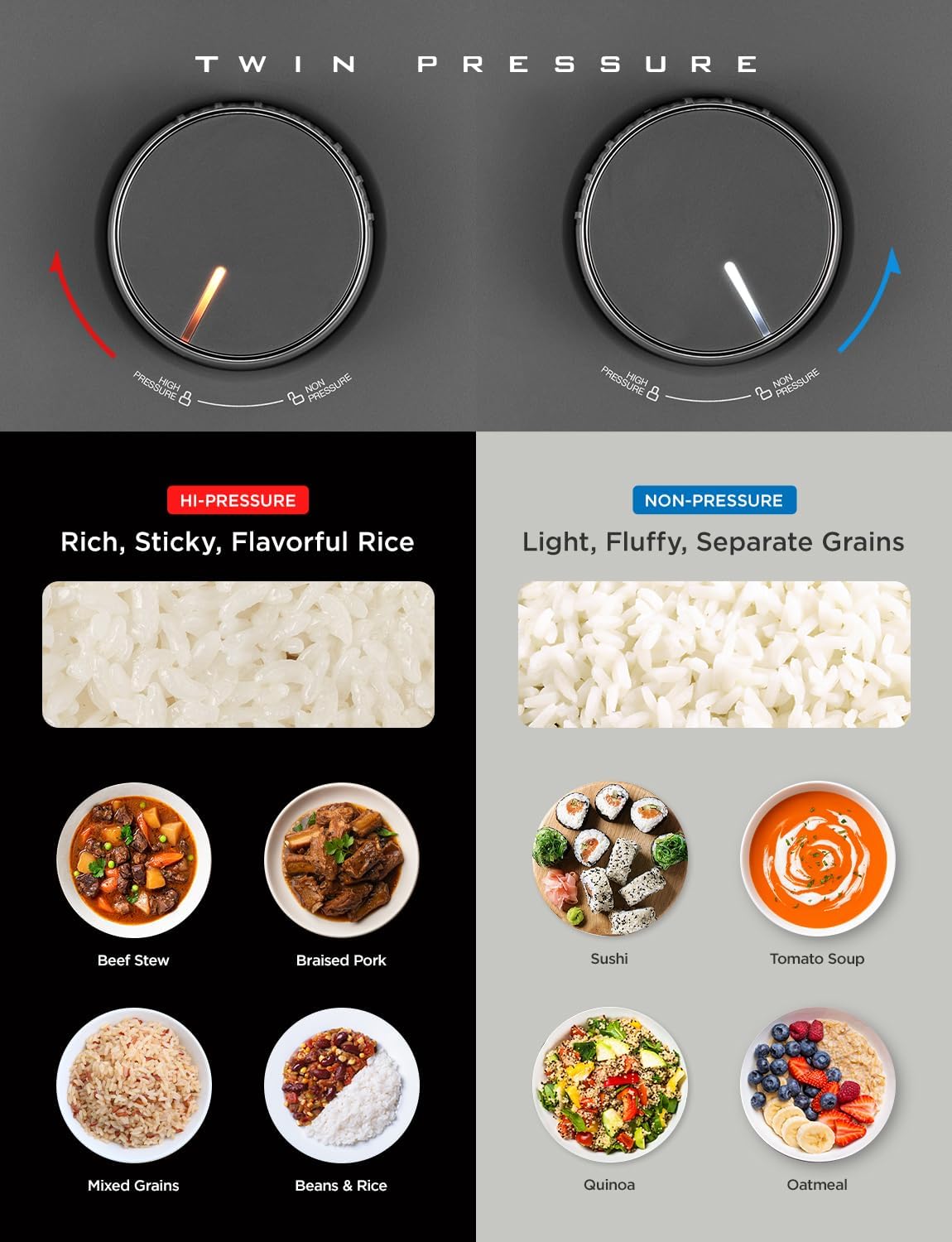 CUCKOO Twin Pressure Rice Cooker 6-Cup Uncooked - 12-Cup Cooked with Nonstick Inner Pot, Versatile Rice Maker & Warmer with 16 Menu Options, Open Cooking Mode, Voice Guide, Gray - 6