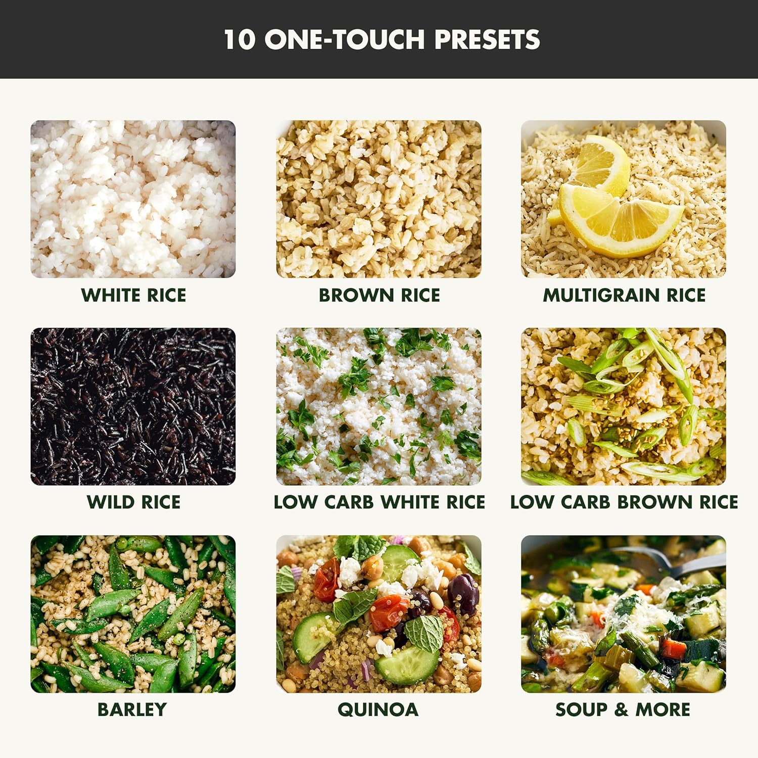 GreenPan Rice Cooker, 8 Cups Cooked (4 Uncooked), Low-Carb & Soup Mode,10 ONE-TOUCH Cooking Presets, PFAS-Free Ceramic Steamer Basket, Fuzzy Logic, Auto Keep Warm, Oats, 24HR Delay Timer, Graphite - 4