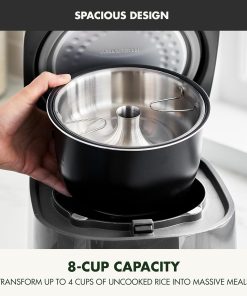 GreenPan Rice Cooker, 8 Cups Cooked (4 Uncooked), Low-Carb & Soup Mode,10 ONE-TOUCH Cooking Presets, PFAS-Free Ceramic Steamer Basket, Fuzzy Logic, Auto Keep Warm, Oats, 24HR Delay Timer, Graphite - 7