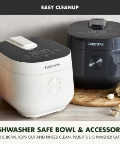 GreenPan Rice Cooker, 8 Cups Cooked (4 Uncooked), Low-Carb & Soup Mode,10 ONE-TOUCH Cooking Presets, PFAS-Free Ceramic Steamer Basket, Fuzzy Logic, Auto Keep Warm, Oats, 24HR Delay Timer, Graphite - 9