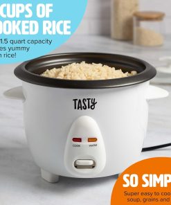 Tasty Mini Rice Cooker with Removable Nonstick Bowl and Auto Keep Warm Function, Great For Soups, Stews, Grains and Oats, 6 Cups Cooked (3 Cups Uncooked), 1.5-Quart, White - 2