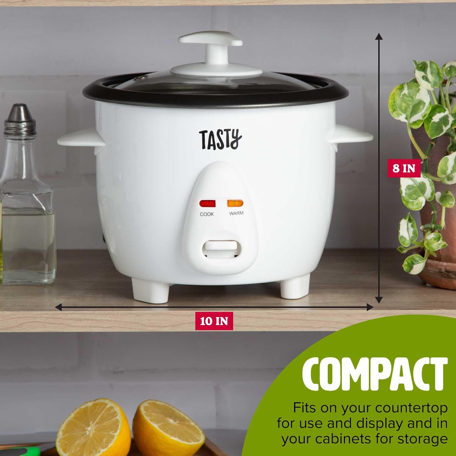 Tasty Mini Rice Cooker with Removable Nonstick Bowl and Auto Keep Warm Function, Great For Soups, Stews, Grains and Oats, 6 Cups Cooked (3 Cups Uncooked), 1.5-Quart, White - 3