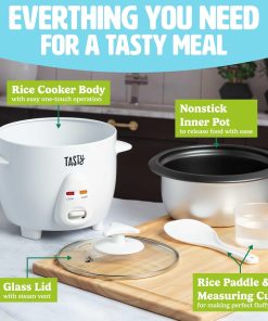 Tasty Mini Rice Cooker with Removable Nonstick Bowl and Auto Keep Warm Function, Great For Soups, Stews, Grains and Oats, 6 Cups Cooked (3 Cups Uncooked), 1.5-Quart, White - 4