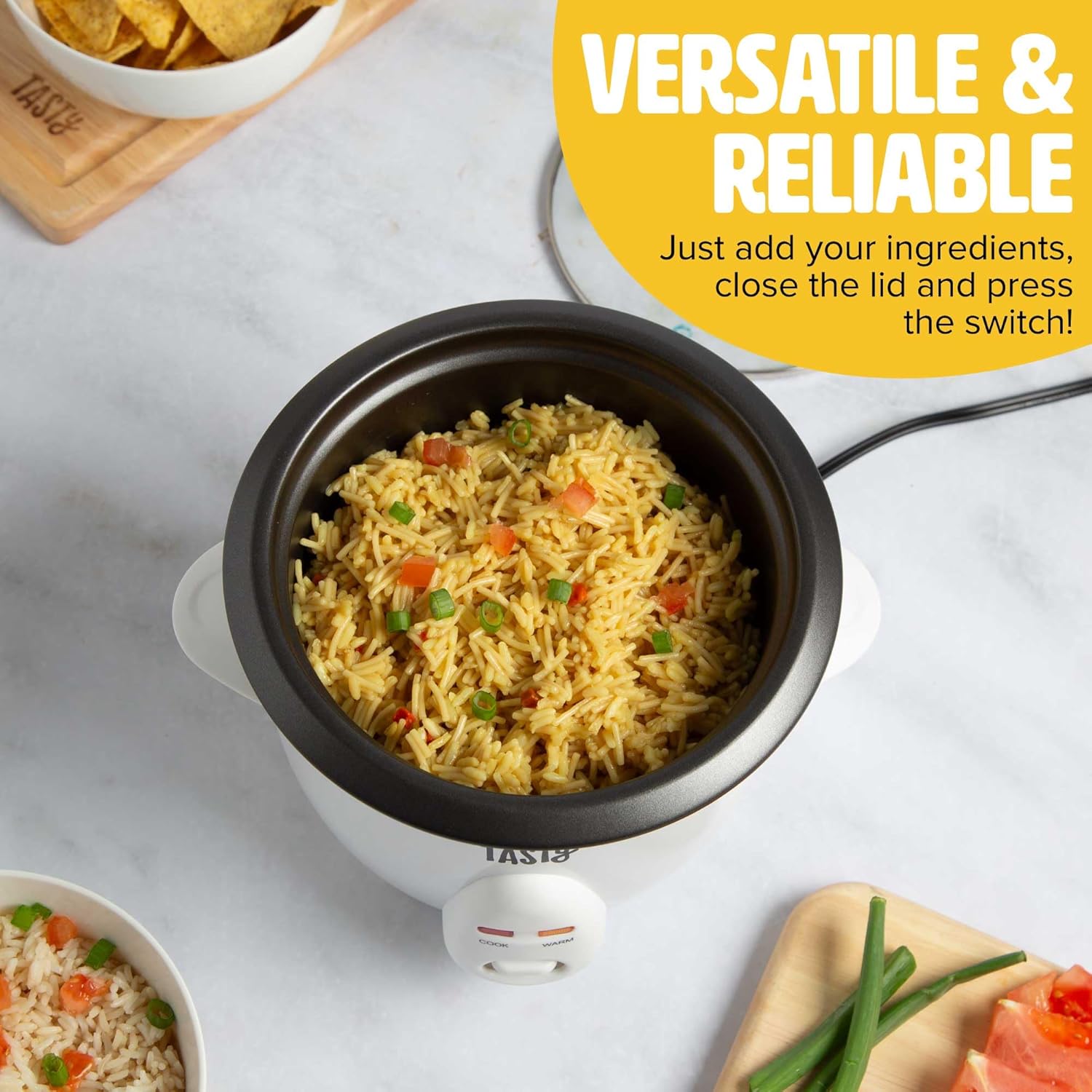 Tasty Mini Rice Cooker with Removable Nonstick Bowl and Auto Keep Warm Function, Great For Soups, Stews, Grains and Oats, 6 Cups Cooked (3 Cups Uncooked), 1.5-Quart, White - 5