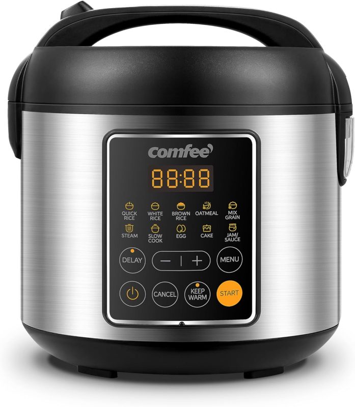 COMFEE' Rice Cooker, 4 Cups Uncooked, 8 Cups Cooked Slow Cooker, 2 Qt Small Multicooker with 10 Presets, Steamer & Grain Cooker, Non-Stick Inner Pot - 1
