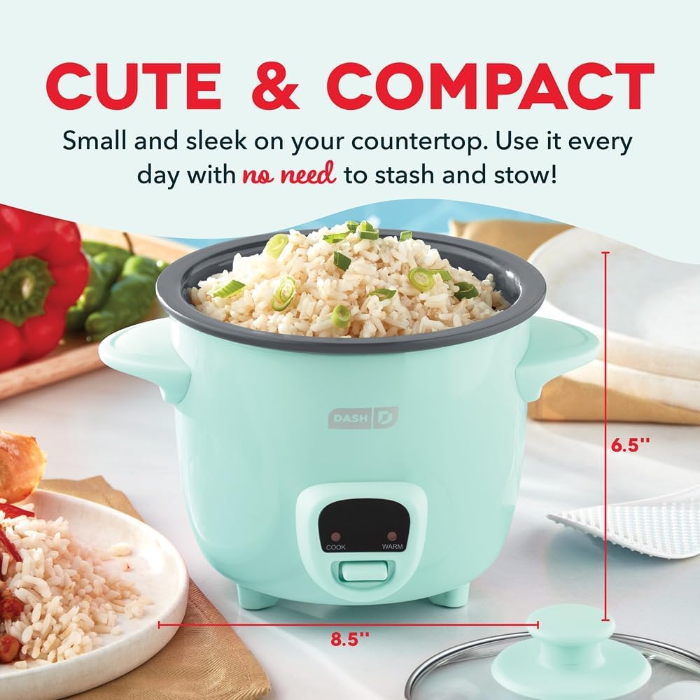 Dash Mini Ceramic Rice Cooker - Designed for Single-Serve Cooking - Compact Rice Cooker with Nonstick Removable Pot, Keep Warm Function & Easy-to-Clean Sleek Design - Aqua Ceramic - 2