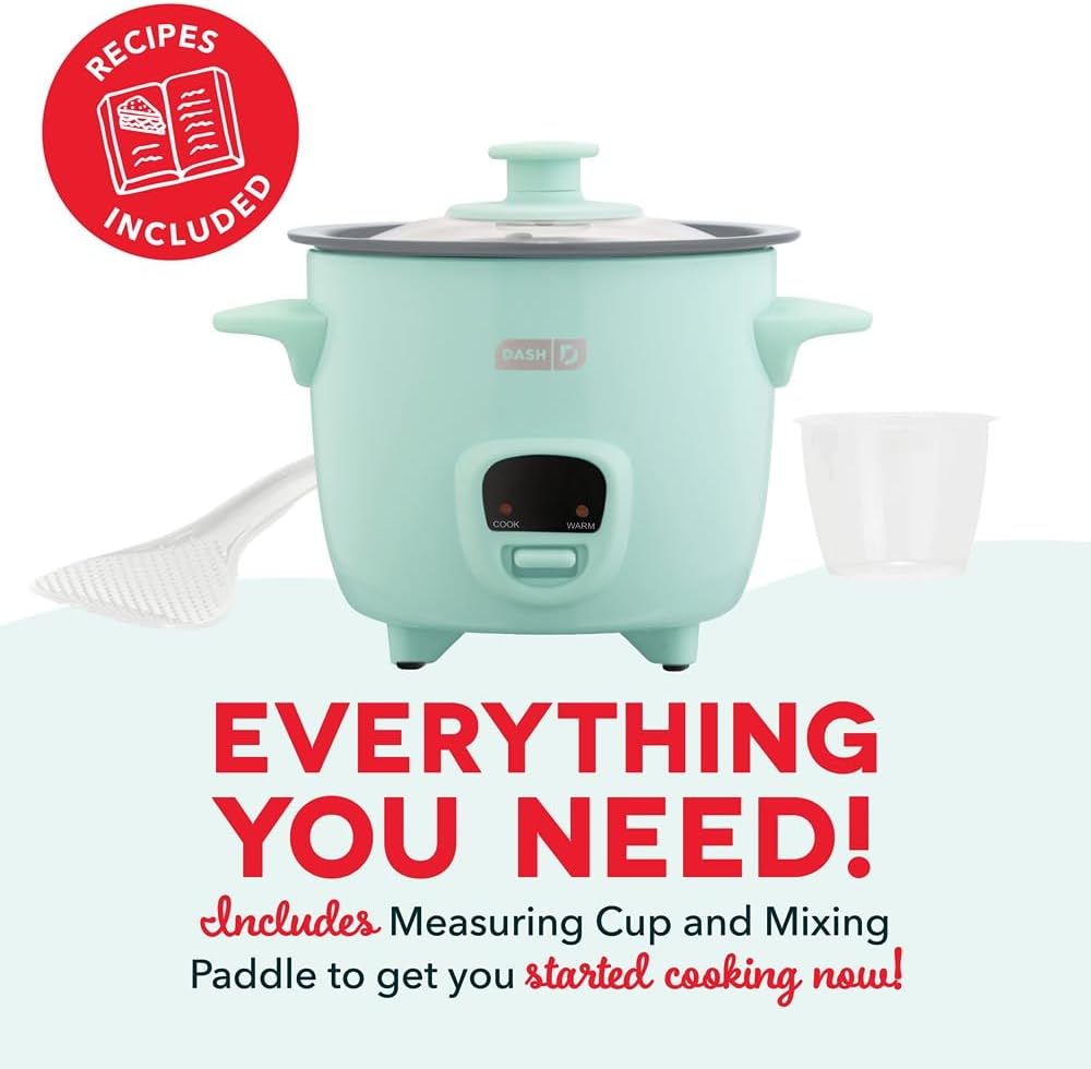Dash Mini Ceramic Rice Cooker - Designed for Single-Serve Cooking - Compact Rice Cooker with Nonstick Removable Pot, Keep Warm Function & Easy-to-Clean Sleek Design - Aqua Ceramic - 6