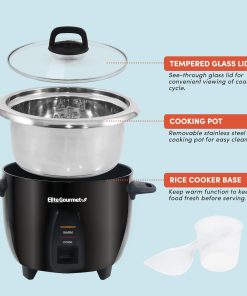 Elite Gourmet ERC2010B Electric Rice Cooker with Stainless Steel Inner Pot Makes Soups, Stews, Porridge's, Grains and Cereals, 10 cups cooked (5 Cups uncooked), Black - 4