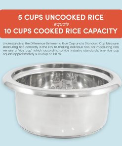 Elite Gourmet ERC2010B Electric Rice Cooker with Stainless Steel Inner Pot Makes Soups, Stews, Porridge's, Grains and Cereals, 10 cups cooked (5 Cups uncooked), Black - 6