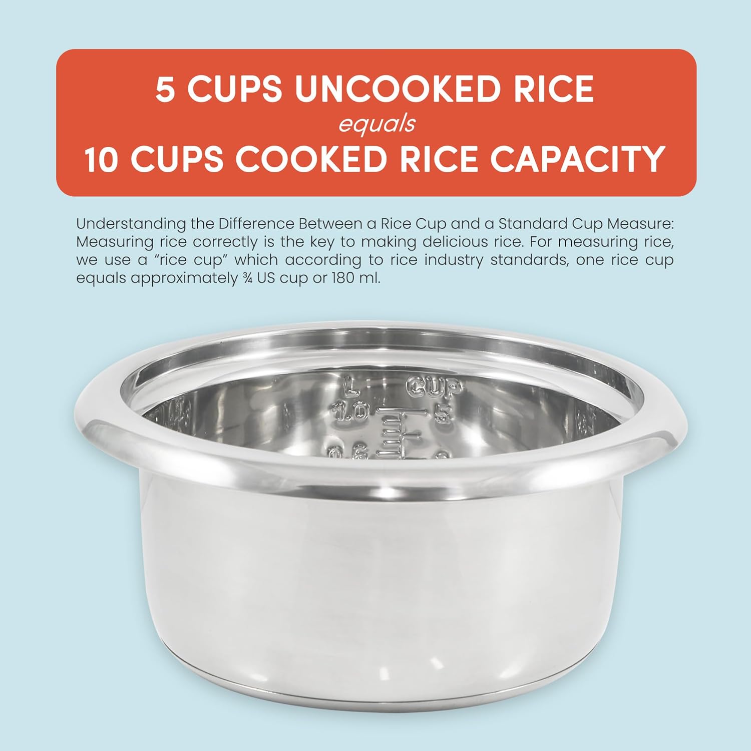 Elite Gourmet ERC2010B Electric Rice Cooker with Stainless Steel Inner Pot Makes Soups, Stews, Porridge's, Grains and Cereals, 10 cups cooked (5 Cups uncooked), Black - 6