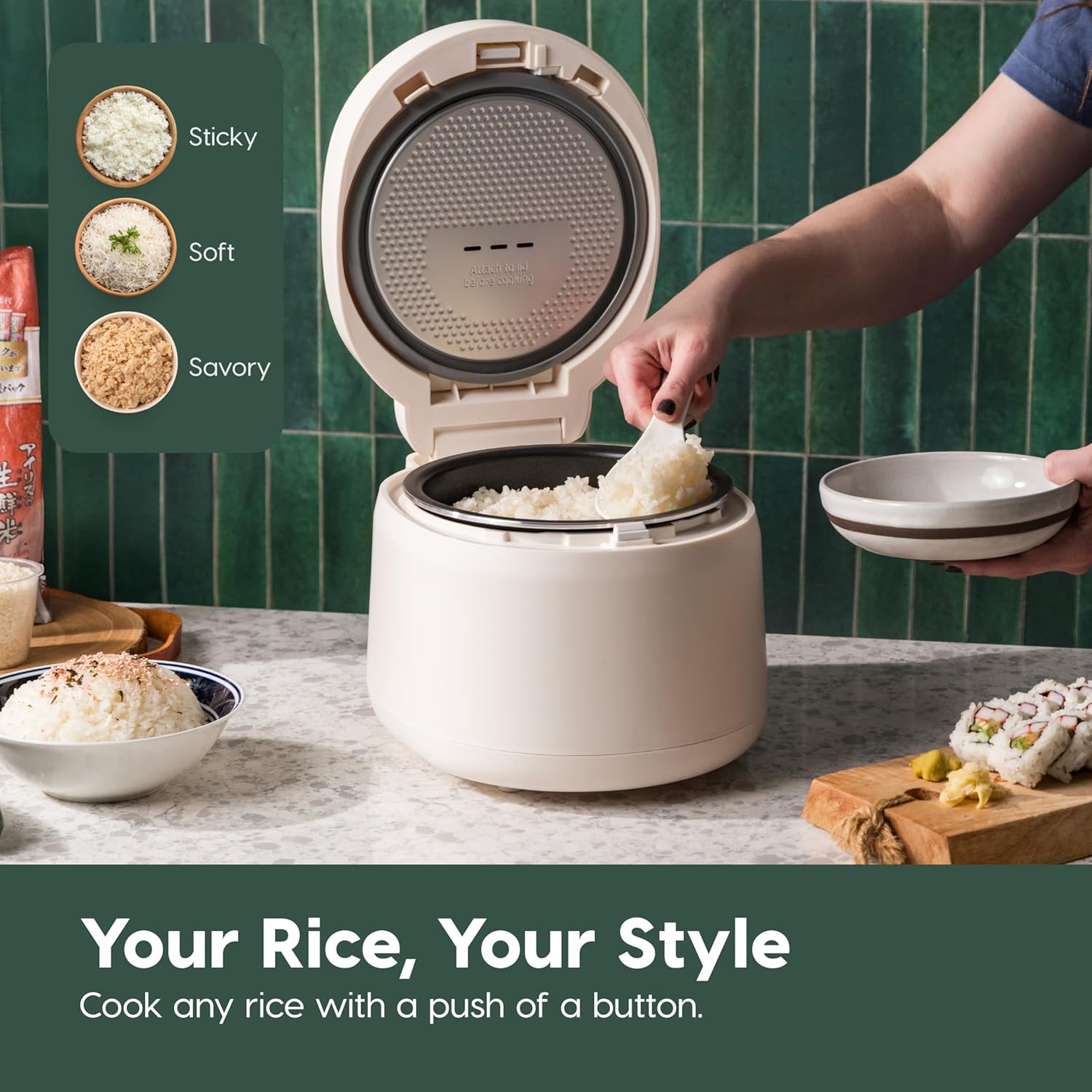 IRIS USA Micom Japanese Rice Cooker, 3-Cup Uncooked-6-Cup Cooked, Fuzzy Logic Kitchen Appliance with Recipe Presets, Slow Cooker, Steamer, Hot Pot & Warming Function - 11
