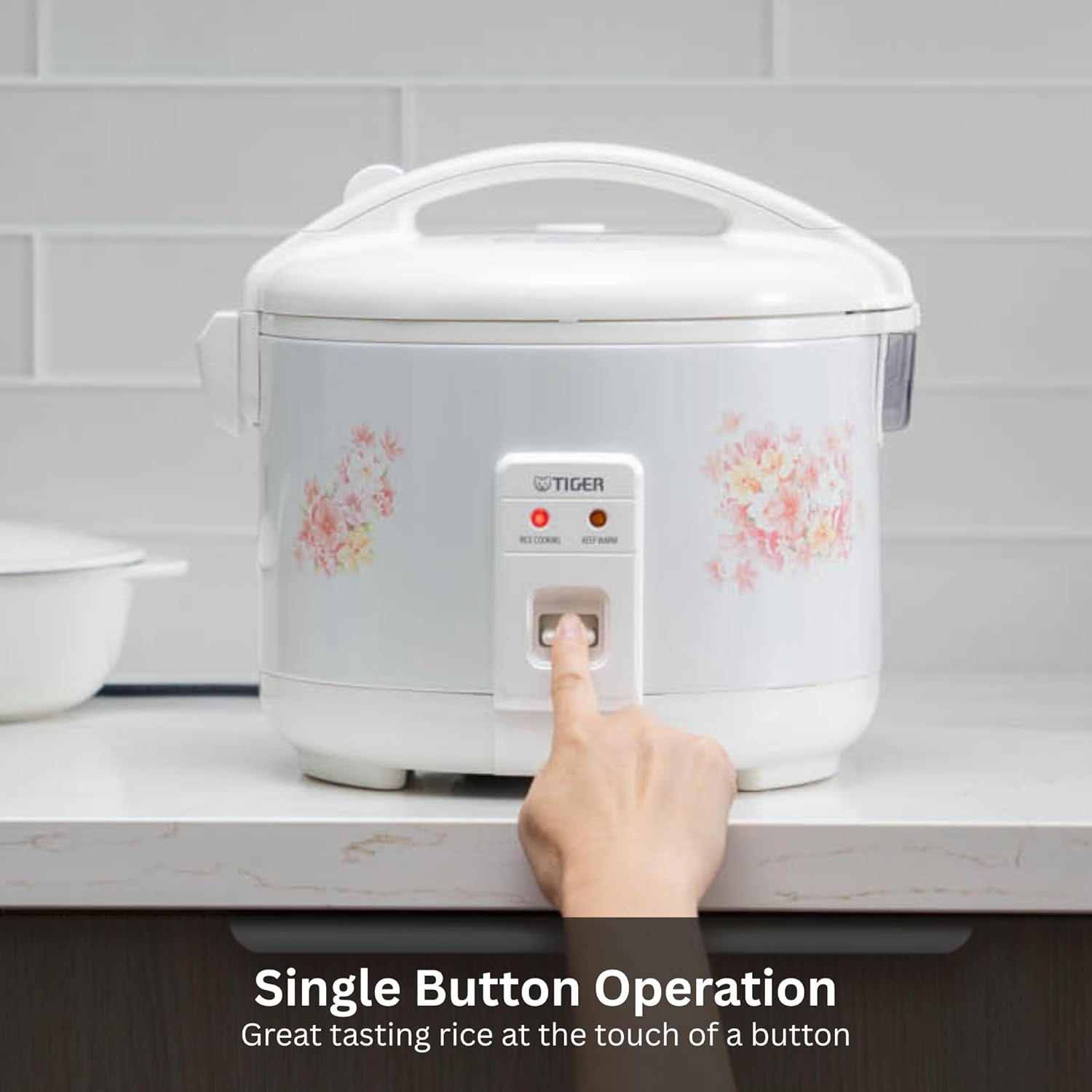 Tiger JNP-1000-LF 5.5 Cup Capacity White Rice Cooker with Non-Stick Inner Pot, Retractable Power Cord, and Keep Warm up to 12 hours (Flower) - 3