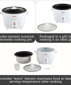 IMUSA Mini Electric Rice Cooker 6 Cup Cooked 3 Cup Uncooked – Ceramic Nonstick Pot, Small Multi Cooker for Rice, Quinoa, Oatmeal, Stew – Keep Warm – Compact for Dorm RV Kitchen - 2
