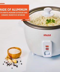 IMUSA Mini Electric Rice Cooker 6 Cup Cooked 3 Cup Uncooked – Ceramic Nonstick Pot, Small Multi Cooker for Rice, Quinoa, Oatmeal, Stew – Keep Warm – Compact for Dorm RV Kitchen - 3
