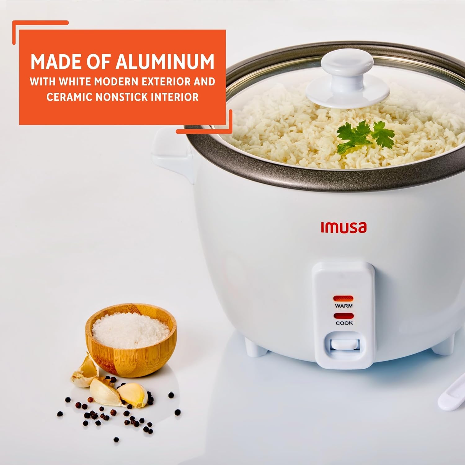 IMUSA Mini Electric Rice Cooker 6 Cup Cooked 3 Cup Uncooked – Ceramic Nonstick Pot, Small Multi Cooker for Rice, Quinoa, Oatmeal, Stew – Keep Warm – Compact for Dorm RV Kitchen - 3