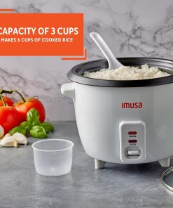 IMUSA Mini Electric Rice Cooker 6 Cup Cooked 3 Cup Uncooked – Ceramic Nonstick Pot, Small Multi Cooker for Rice, Quinoa, Oatmeal, Stew – Keep Warm – Compact for Dorm RV Kitchen - 4
