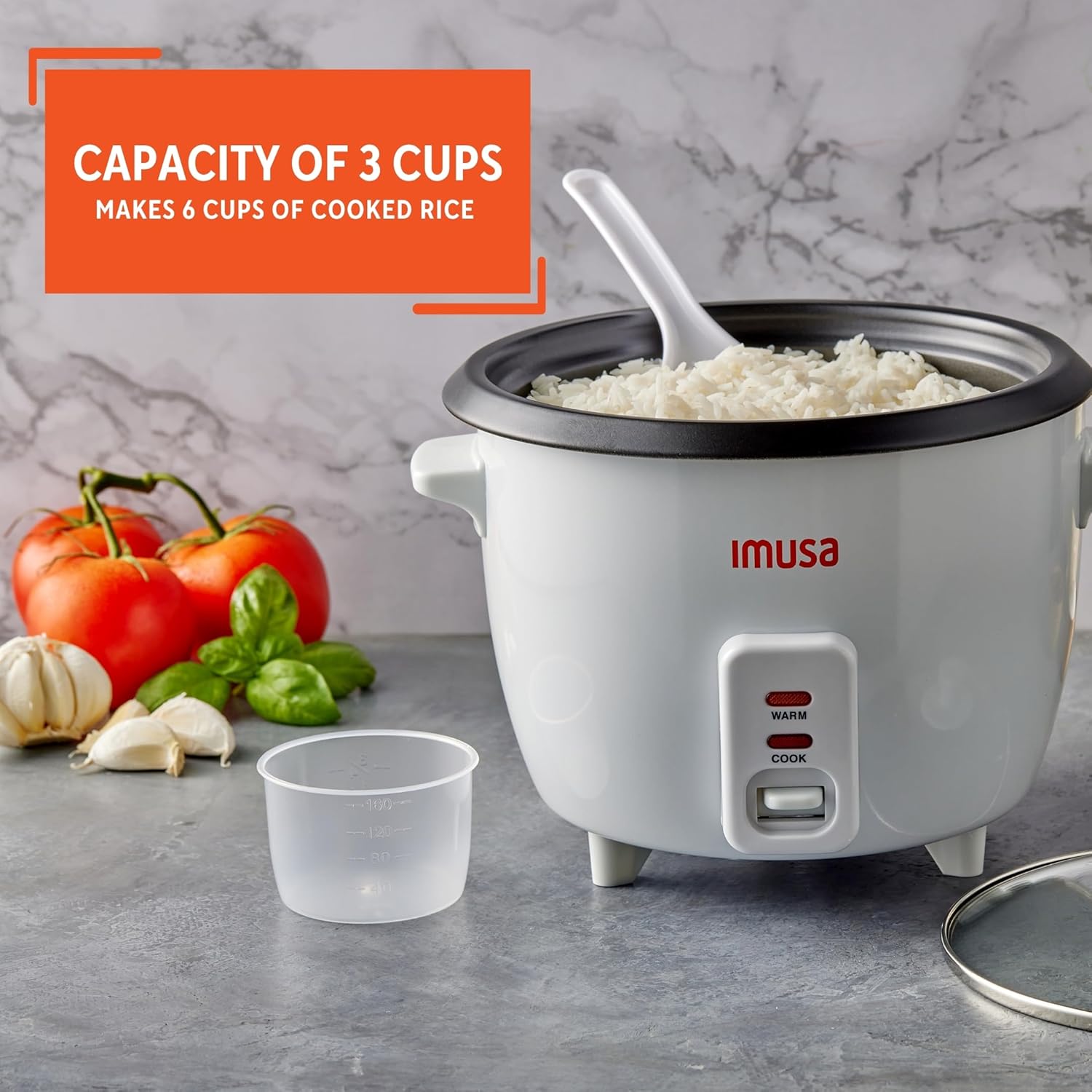 IMUSA Mini Electric Rice Cooker 6 Cup Cooked 3 Cup Uncooked – Ceramic Nonstick Pot, Small Multi Cooker for Rice, Quinoa, Oatmeal, Stew – Keep Warm – Compact for Dorm RV Kitchen - 4