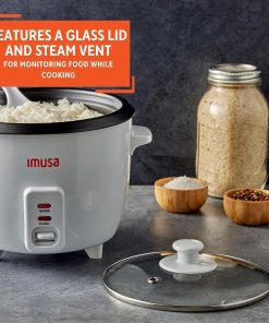 IMUSA Mini Electric Rice Cooker 6 Cup Cooked 3 Cup Uncooked – Ceramic Nonstick Pot, Small Multi Cooker for Rice, Quinoa, Oatmeal, Stew – Keep Warm – Compact for Dorm RV Kitchen - 5