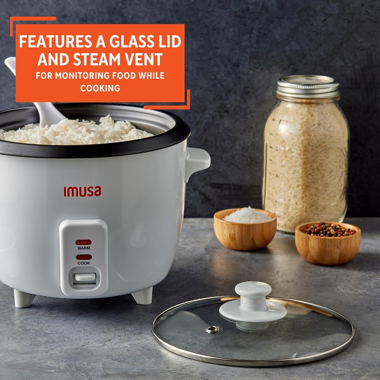 IMUSA Mini Electric Rice Cooker 6 Cup Cooked 3 Cup Uncooked – Ceramic Nonstick Pot, Small Multi Cooker for Rice, Quinoa, Oatmeal, Stew – Keep Warm – Compact for Dorm RV Kitchen - 5