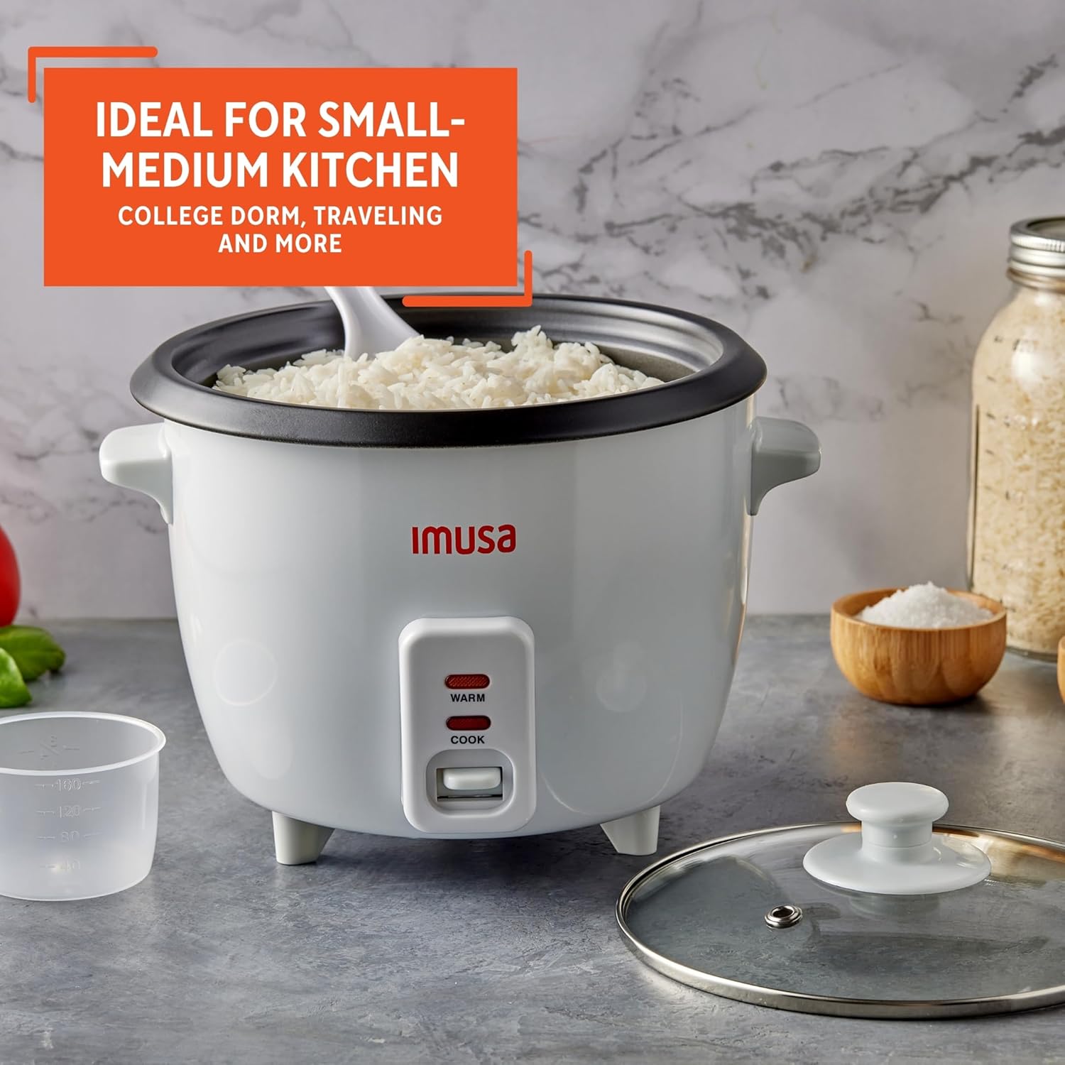 IMUSA Mini Electric Rice Cooker 6 Cup Cooked 3 Cup Uncooked – Ceramic Nonstick Pot, Small Multi Cooker for Rice, Quinoa, Oatmeal, Stew – Keep Warm – Compact for Dorm RV Kitchen - 7