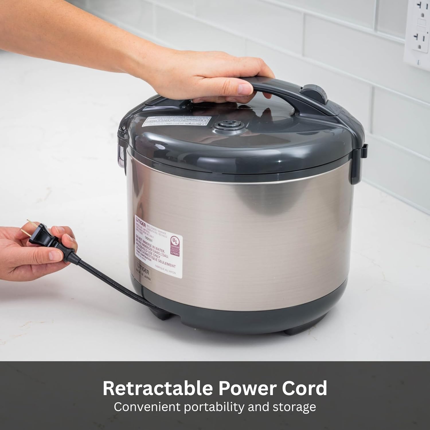 Tiger JNP-S18U-US 10 Cup Capacity White Rice Cooker with Non-Stick Inner Pot, Retractable Power Cord, and Keep Warm up to 12 hours (Urban Satin) - 4