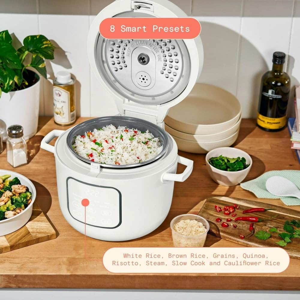 14-Cup Electric Rice Cooker with Automatic Keep Warm and Removable Nonstick Pot for Home Cooking (White) - 7