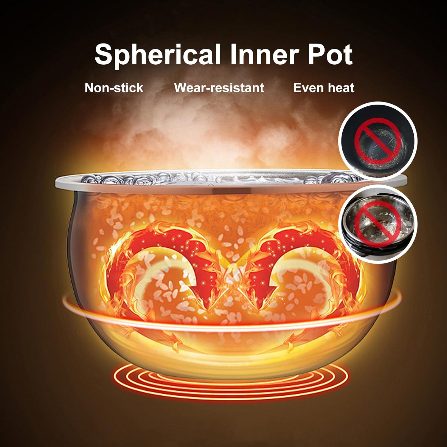 3L Smart Rice Cooker, 6-Cup Uncooked, Fuzzy Logic, Stainless steel spherical inner pot with non-stick ceramic glaze coating, Keep Warm, Cream White - 3