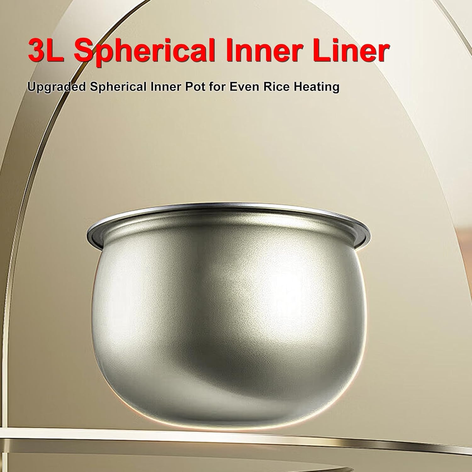 3L Smart Rice Cooker, 6-Cup Uncooked, Fuzzy Logic, Stainless steel spherical inner pot with non-stick ceramic glaze coating, Keep Warm, Cream White - 4