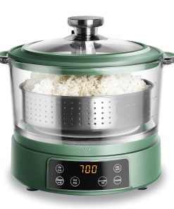 COOK WITH COLOR 3L Glass Mini Low Carb Rice Cooker – Holds 2 Cups Raw-Makes 6 Cups Cooked with Auto Lift Filter Basket, Hotpot & Steamer for Rice, Grains, Digital Panel with Keep Warm, Dark Sage - 1