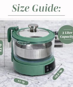 COOK WITH COLOR 3L Glass Mini Low Carb Rice Cooker – Holds 2 Cups Raw-Makes 6 Cups Cooked with Auto Lift Filter Basket, Hotpot & Steamer for Rice, Grains, Digital Panel with Keep Warm, Dark Sage - 3