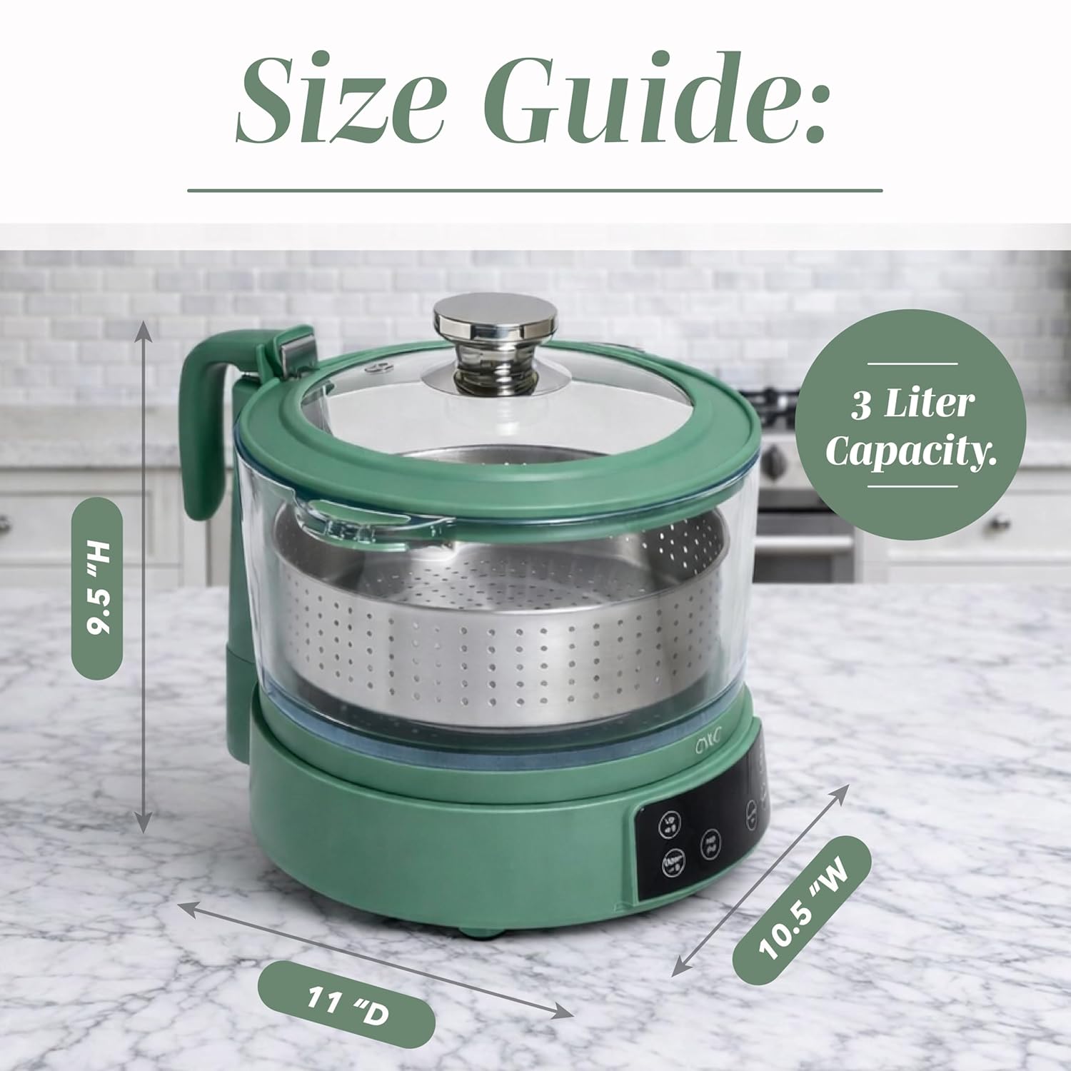 COOK WITH COLOR 3L Glass Mini Low Carb Rice Cooker – Holds 2 Cups Raw-Makes 6 Cups Cooked with Auto Lift Filter Basket, Hotpot & Steamer for Rice, Grains, Digital Panel with Keep Warm, Dark Sage - 3