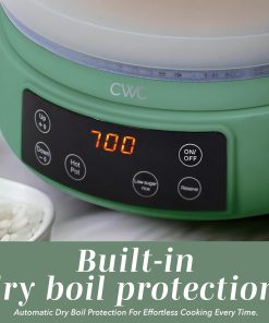 COOK WITH COLOR 3L Glass Mini Low Carb Rice Cooker – Holds 2 Cups Raw-Makes 6 Cups Cooked with Auto Lift Filter Basket, Hotpot & Steamer for Rice, Grains, Digital Panel with Keep Warm, Dark Sage - 4