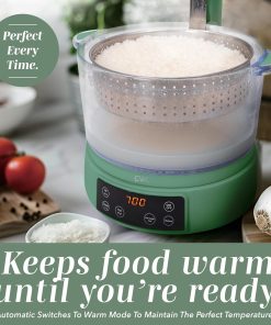 COOK WITH COLOR 3L Glass Mini Low Carb Rice Cooker – Holds 2 Cups Raw-Makes 6 Cups Cooked with Auto Lift Filter Basket, Hotpot & Steamer for Rice, Grains, Digital Panel with Keep Warm, Dark Sage - 5