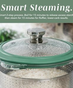 COOK WITH COLOR 3L Glass Mini Low Carb Rice Cooker – Holds 2 Cups Raw-Makes 6 Cups Cooked with Auto Lift Filter Basket, Hotpot & Steamer for Rice, Grains, Digital Panel with Keep Warm, Dark Sage - 6
