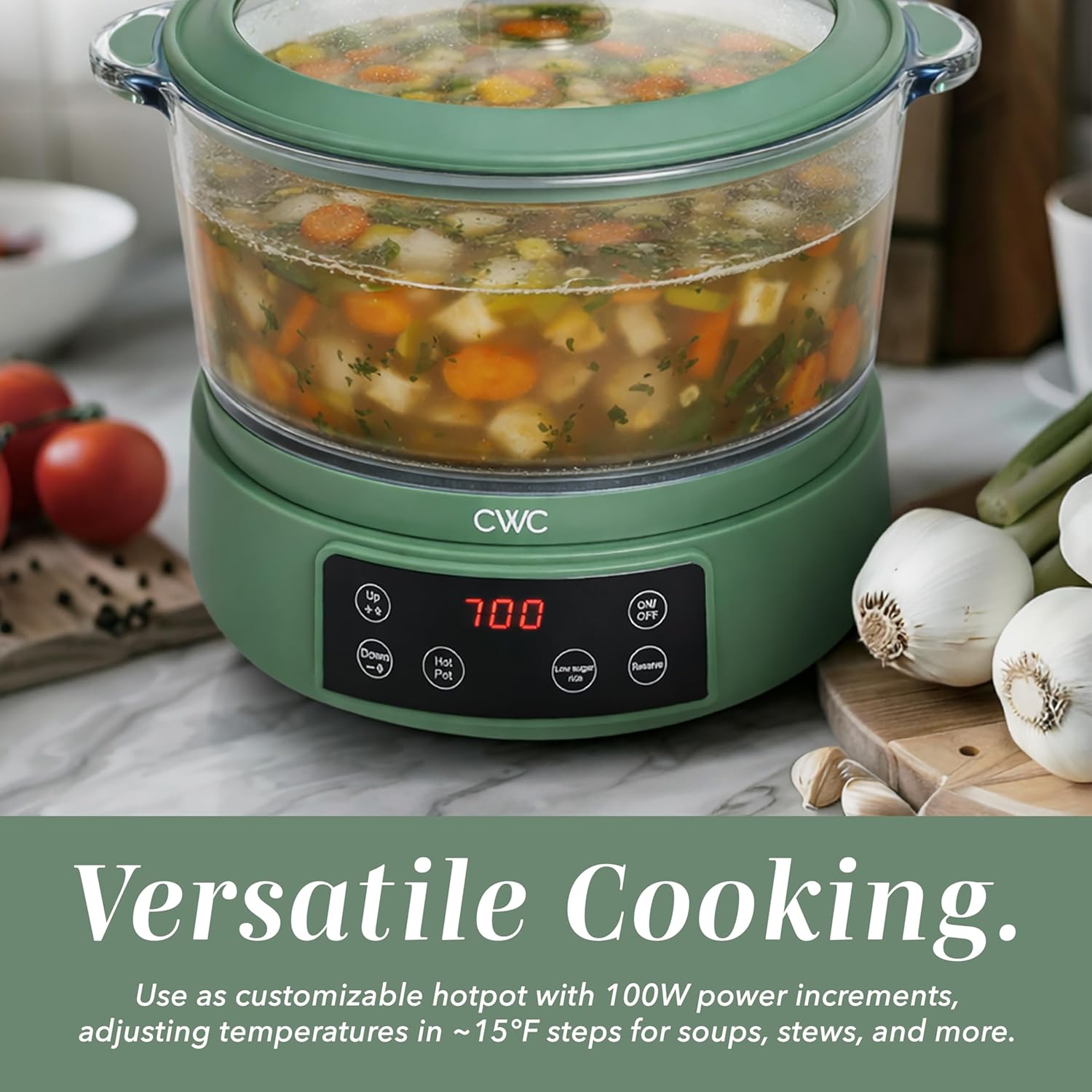 COOK WITH COLOR 3L Glass Mini Low Carb Rice Cooker – Holds 2 Cups Raw-Makes 6 Cups Cooked with Auto Lift Filter Basket, Hotpot & Steamer for Rice, Grains, Digital Panel with Keep Warm, Dark Sage - 7