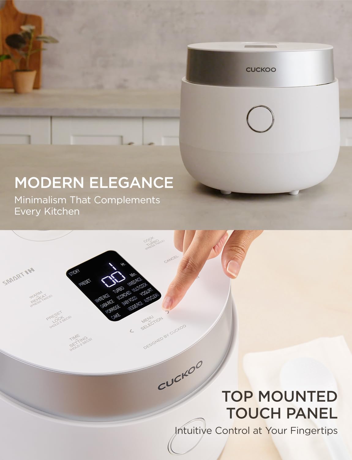 CUCKOO Micom Rice Cooker 8-Cup Uncooked - 16-Cup Cooked with Induction Heating Technology, Versatile Rice Maker with 12 Menu Options and Steam Plate, Voice Guide, White - 6