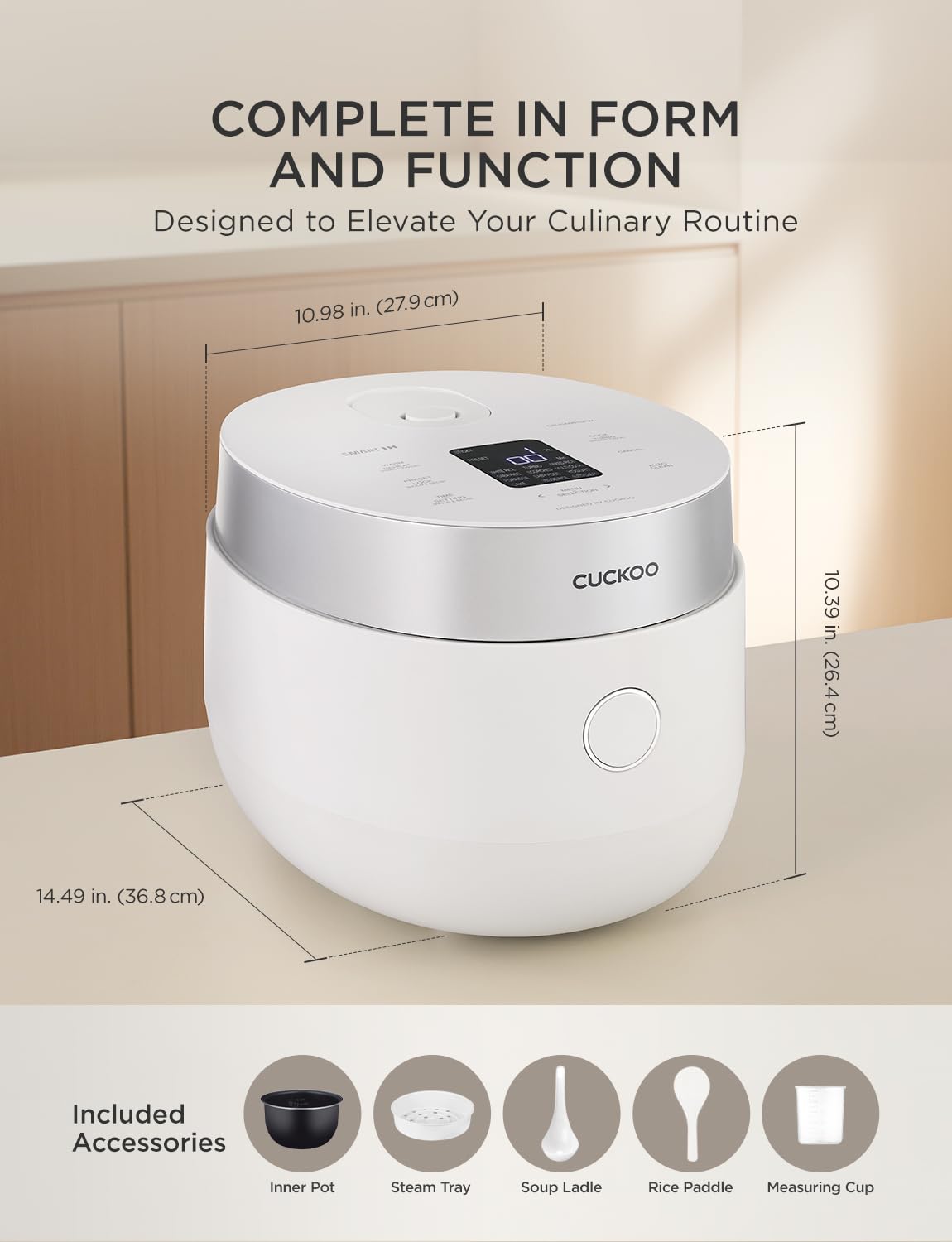 CUCKOO Micom Rice Cooker 8-Cup Uncooked - 16-Cup Cooked with Induction Heating Technology, Versatile Rice Maker with 12 Menu Options and Steam Plate, Voice Guide, White - 9