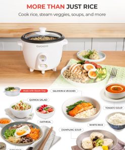 CUCKOO One Touch Rice Cooker 3-Cup (Uncooked) - 6-Cup (Cooked), Mini Rice Cooker & Warmer with Steamer Tray, Versatile Grain Cooker, Soup Maker, Auto Keep Warm, White - 3