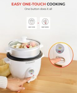 CUCKOO One Touch Rice Cooker 3-Cup (Uncooked) - 6-Cup (Cooked), Mini Rice Cooker & Warmer with Steamer Tray, Versatile Grain Cooker, Soup Maker, Auto Keep Warm, White - 4
