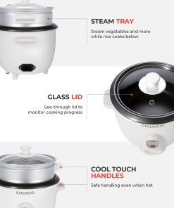 CUCKOO One Touch Rice Cooker 3-Cup (Uncooked) - 6-Cup (Cooked), Mini Rice Cooker & Warmer with Steamer Tray, Versatile Grain Cooker, Soup Maker, Auto Keep Warm, White - 5