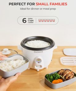 CUCKOO One Touch Rice Cooker 3-Cup (Uncooked) - 6-Cup (Cooked), Mini Rice Cooker & Warmer with Steamer Tray, Versatile Grain Cooker, Soup Maker, Auto Keep Warm, White - 6